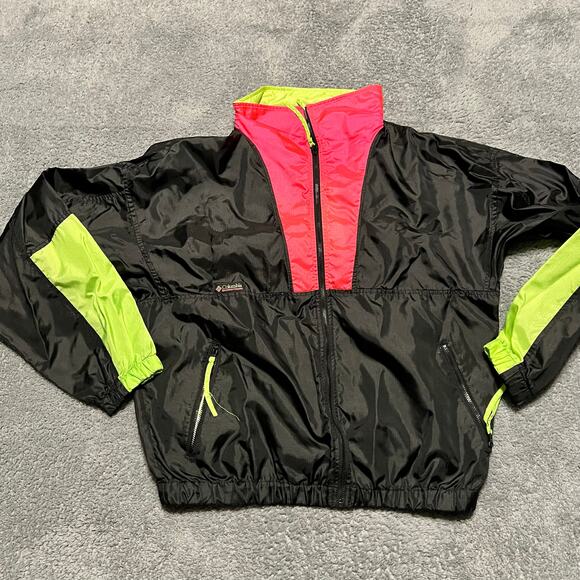 Columbia Vintage Jacket Mens Large Windbreaker Neon Pink Intertrainer 80s - Picture 1 of 9
